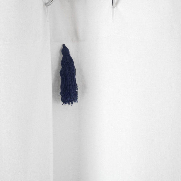 Boho Tassel Stripe Yarn Dyed Recycled Cotton Blend Shower Curtain