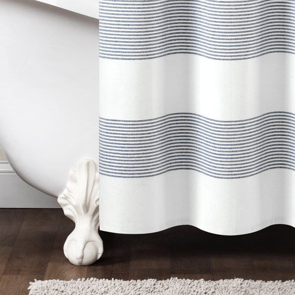 Boho Tassel Stripe Yarn Dyed Recycled Cotton Blend Shower Curtain