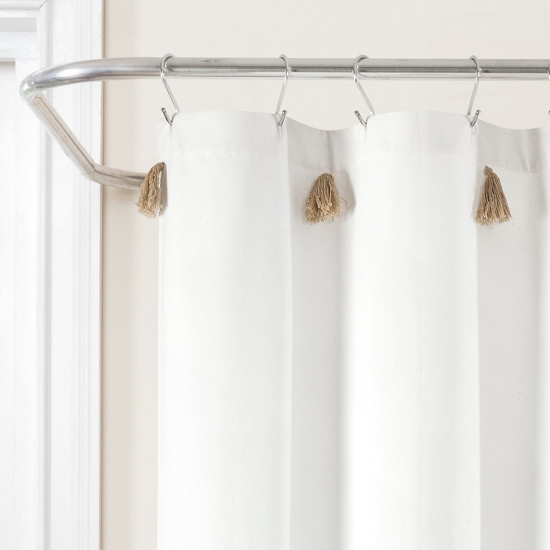 Boho Tassel Stripe Yarn Dyed Recycled Cotton Blend Shower Curtain