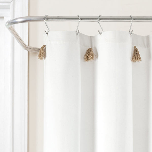 Boho Tassel Stripe Yarn Dyed Recycled Cotton Blend Shower Curtain