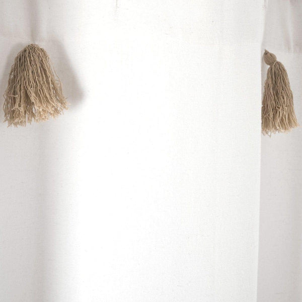 Boho Tassel Stripe Yarn Dyed Recycled Cotton Blend Shower Curtain