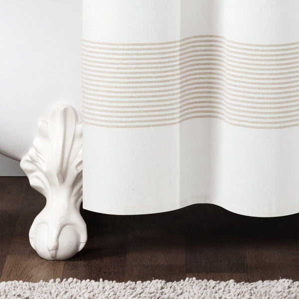 Boho Tassel Stripe Yarn Dyed Recycled Cotton Blend Shower Curtain