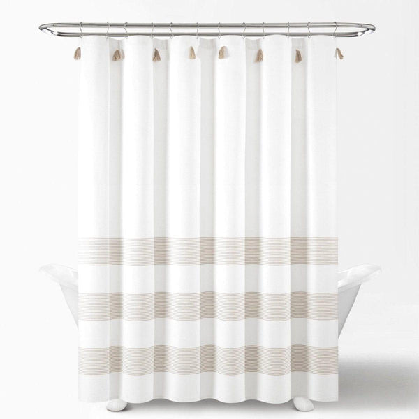 Boho Tassel Stripe Yarn Dyed Recycled Cotton Blend Shower Curtain