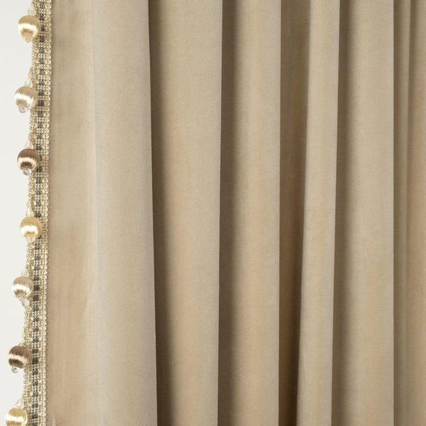 Luxury Vintage Velvet With Silky Pompom Trim Window Curtain Panel