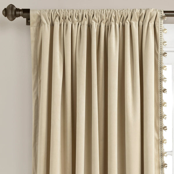 Luxury Vintage Velvet With Silky Pompom Trim Window Curtain Panel