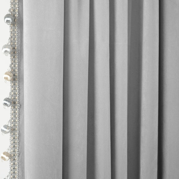 Luxury Vintage Velvet With Silky Pompom Trim Window Curtain Panel