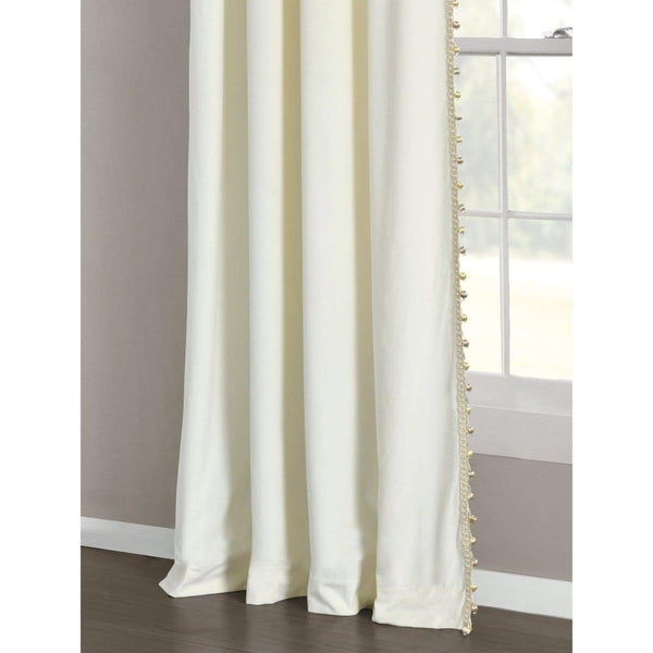 Luxury Vintage Velvet With Silky Pompom Trim Window Curtain Panel