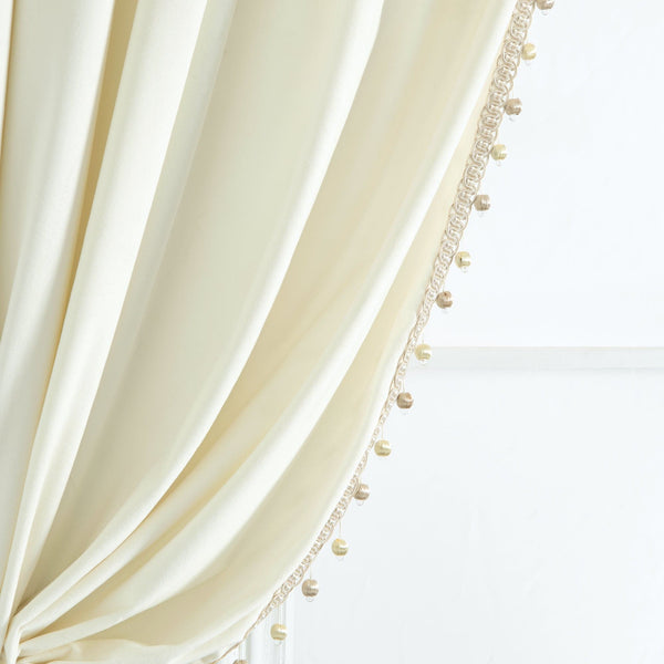 Luxury Vintage Velvet With Silky Pompom Trim Window Curtain Panel