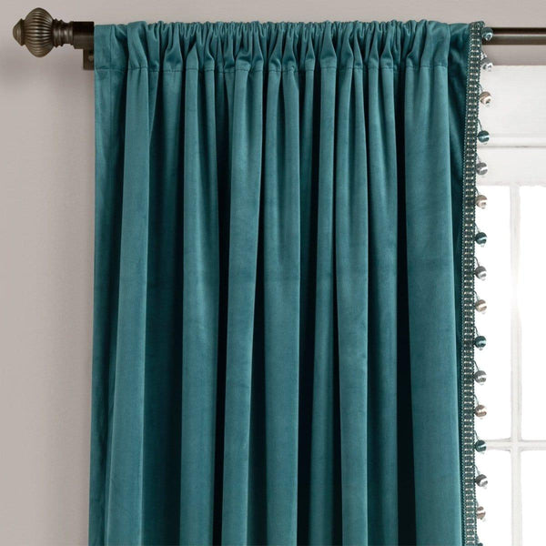 Luxury Vintage Velvet With Silky Pompom Trim Window Curtain Panel