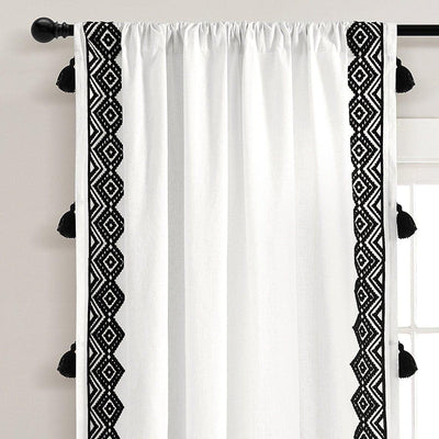 Aztec Diamond Border Tassel Window Curtain Panel
