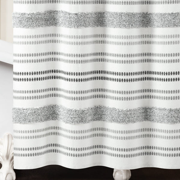 Modern Tufted Stripe Yarn Dyed Recycled Cotton Blend Shower Curtain