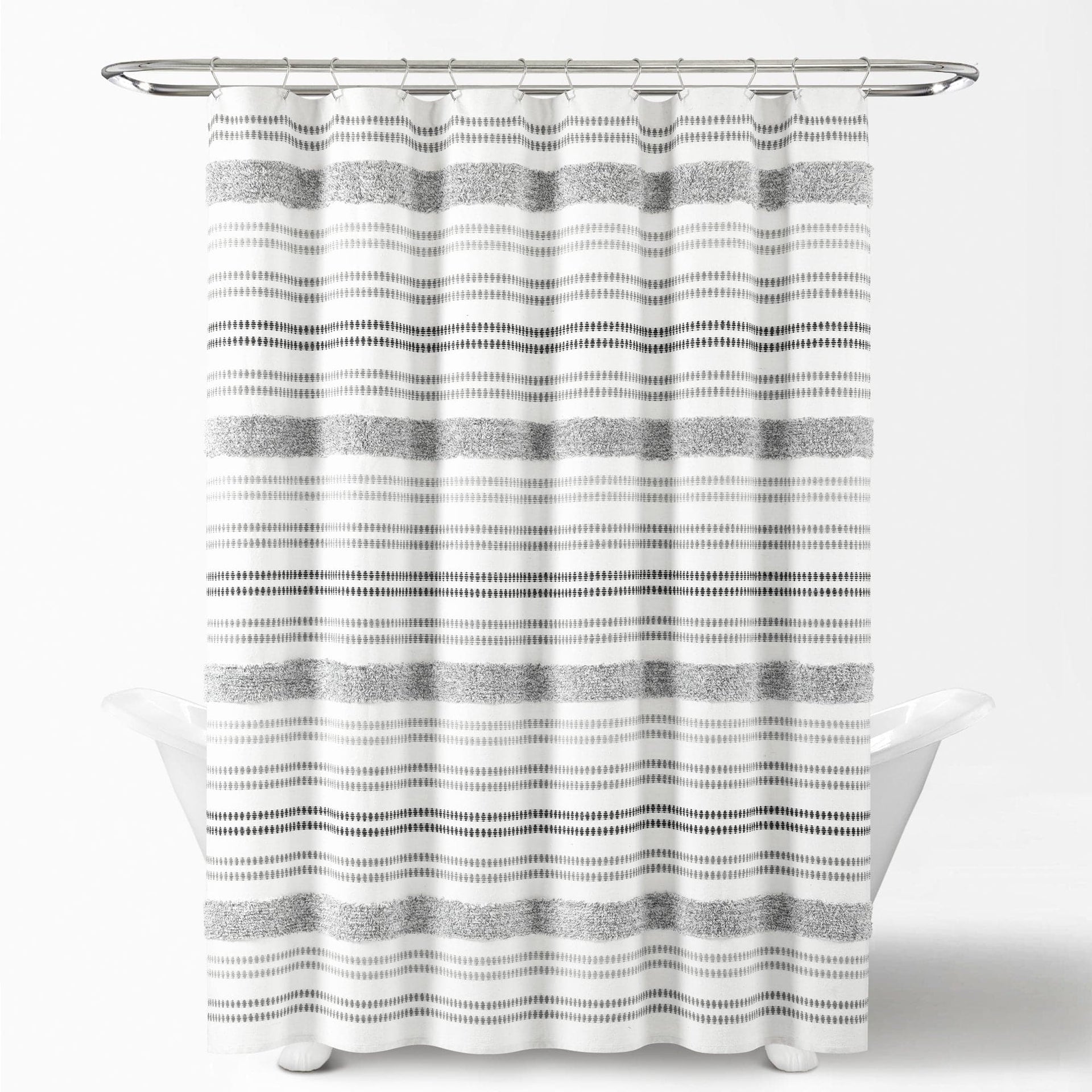 Modern Tufted Stripe Yarn Dyed Recycled Cotton Blend Shower Curtain