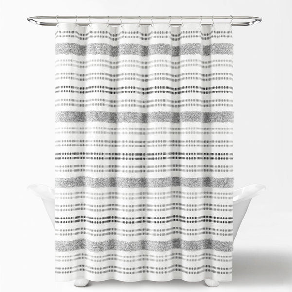 Modern Tufted Stripe Yarn Dyed Recycled Cotton Blend Shower Curtain