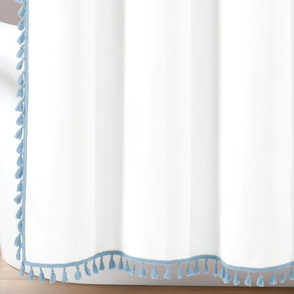 Boho Melora Tassel Yarn Dyed Recycled Cotton Blend Shower Curtain