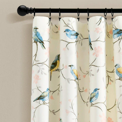 Botanical Bird & Flower Light Filtering Window Curtain Panel Set