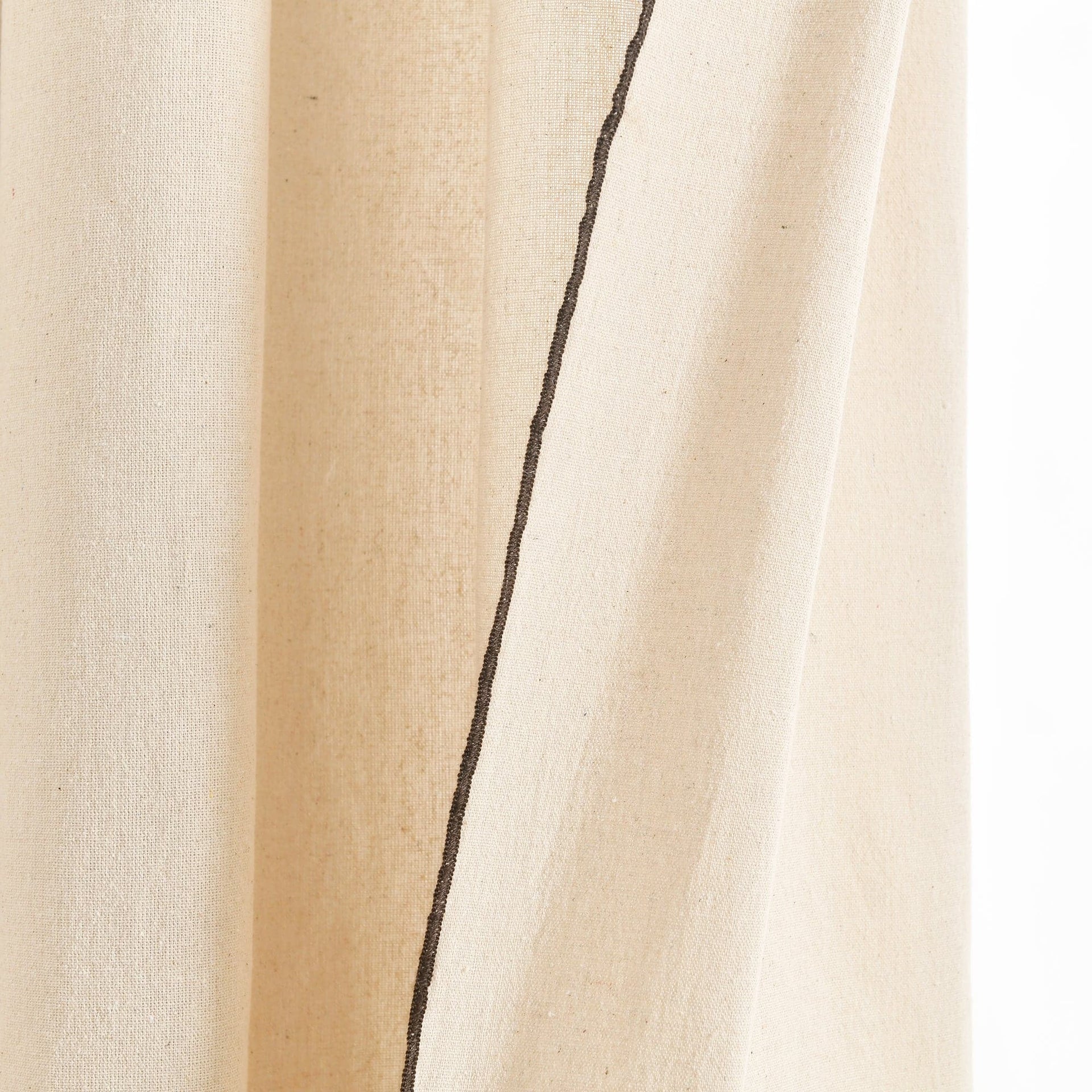 Modern Faux Linen Embroidered Edge With Attached Valance Window Curtain Panel Set