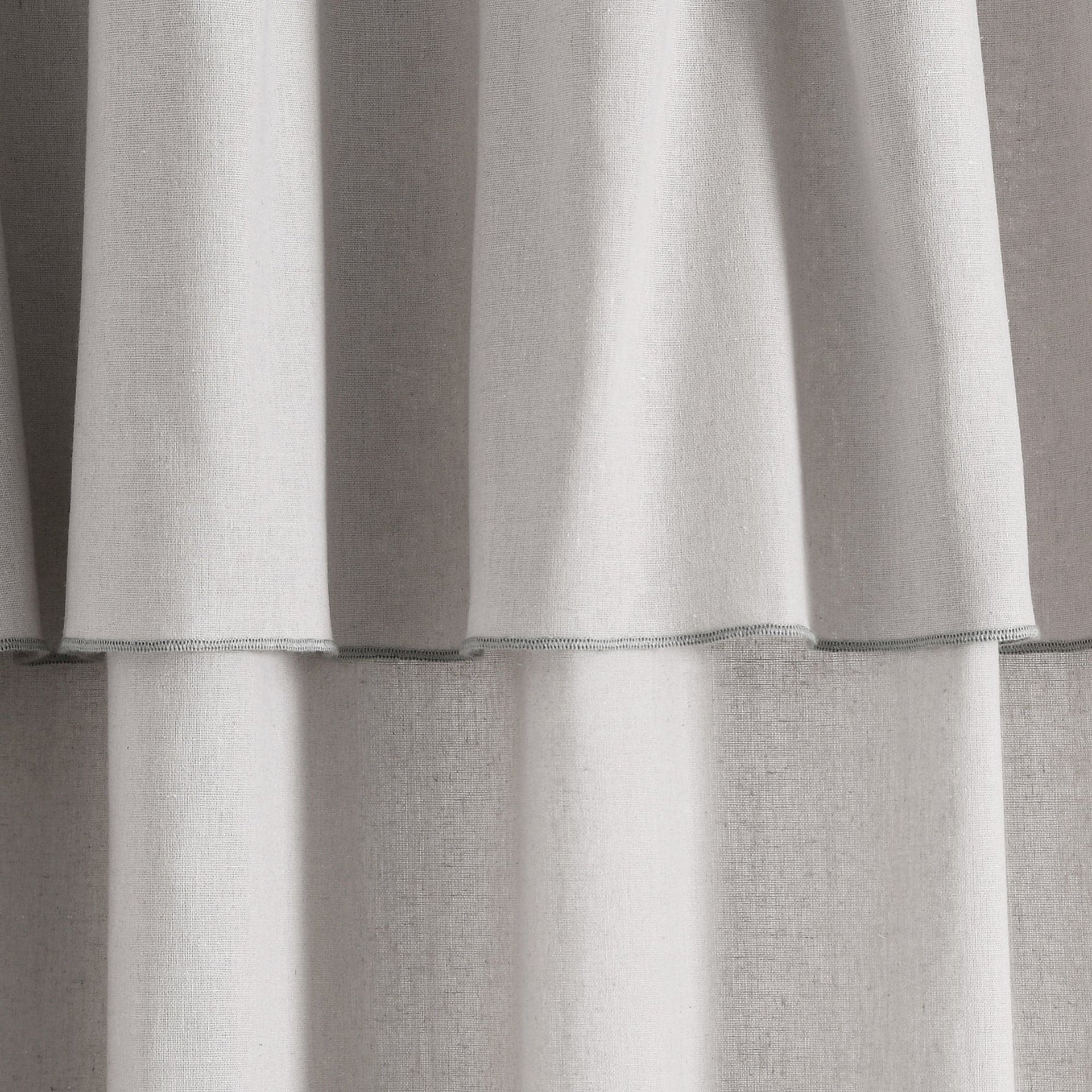 Modern Faux Linen Embroidered Edge With Attached Valance Window Curtain Panel Set