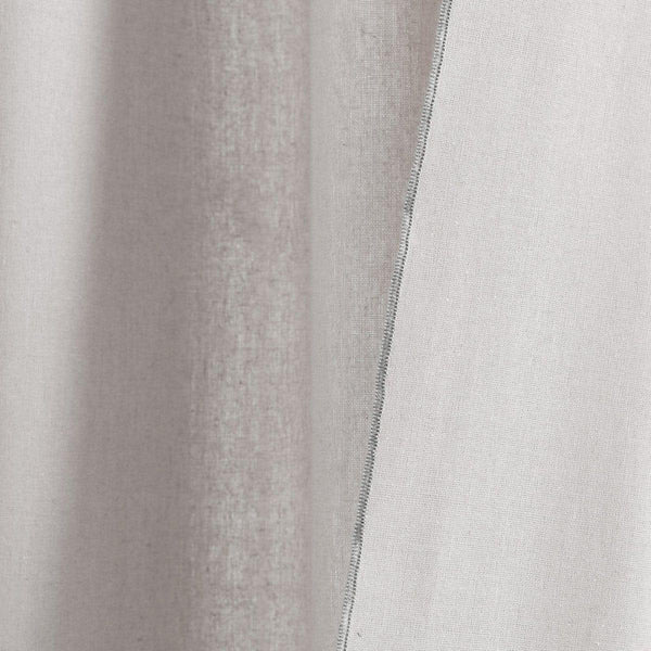Modern Faux Linen Embroidered Edge With Attached Valance Window Curtain Panel Set