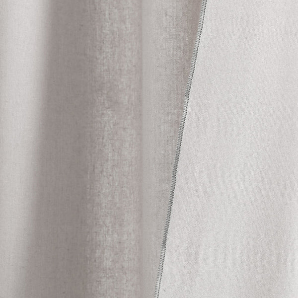 Modern Faux Linen Embroidered Edge With Attached Valance Window Curtain Panel Set