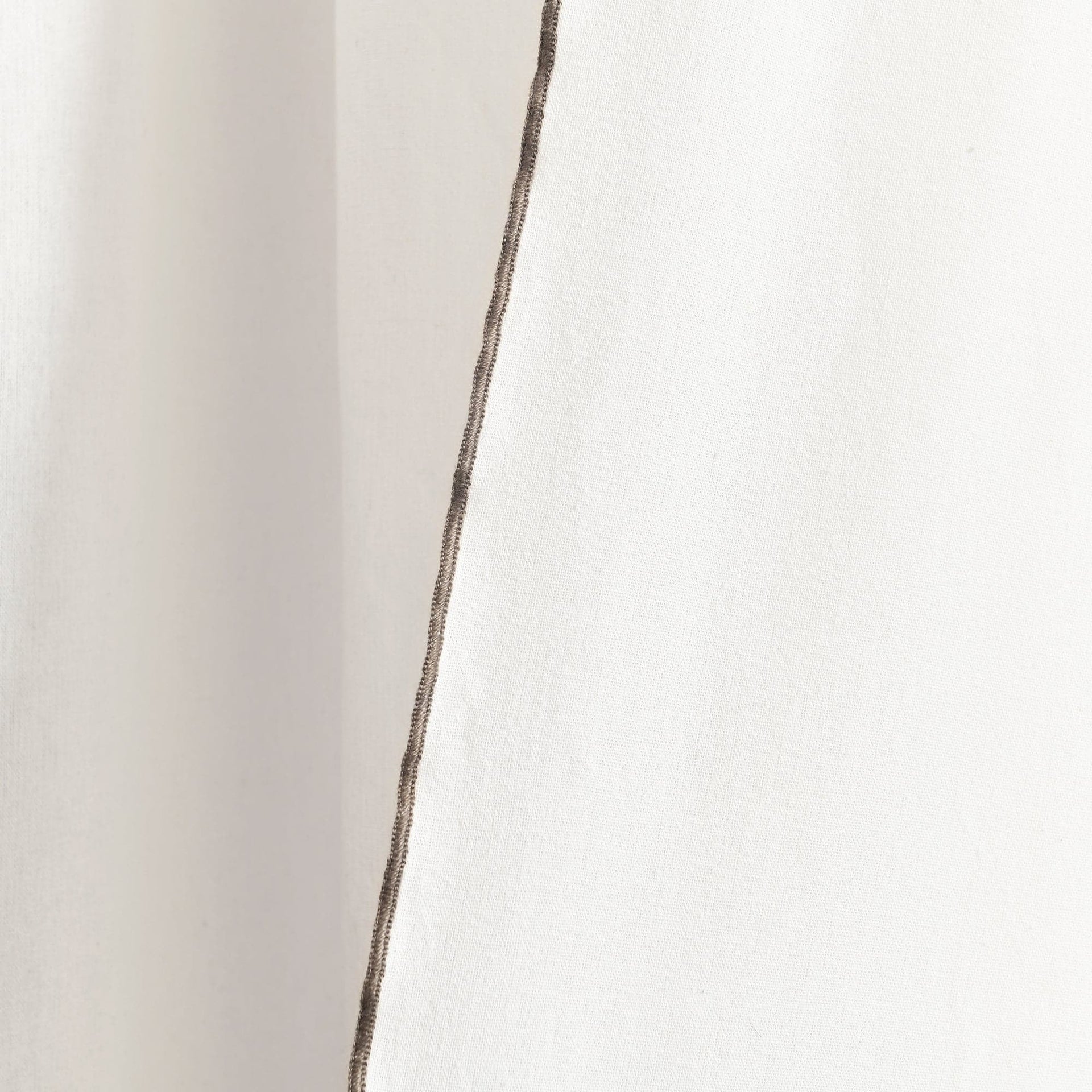 Modern Faux Linen Embroidered Edge With Attached Valance Window Curtain Panel Set