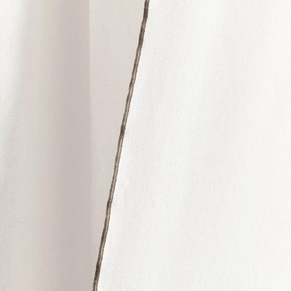Modern Faux Linen Embroidered Edge With Attached Valance Window Curtain Panel Set