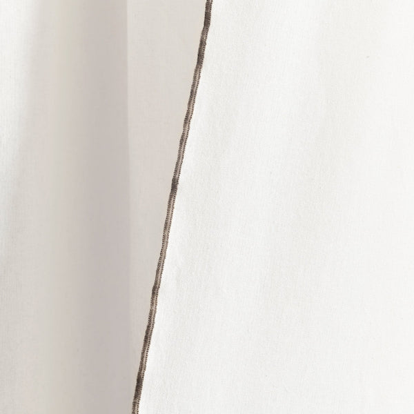 Modern Faux Linen Embroidered Edge With Attached Valance Window Curtain Panel Set