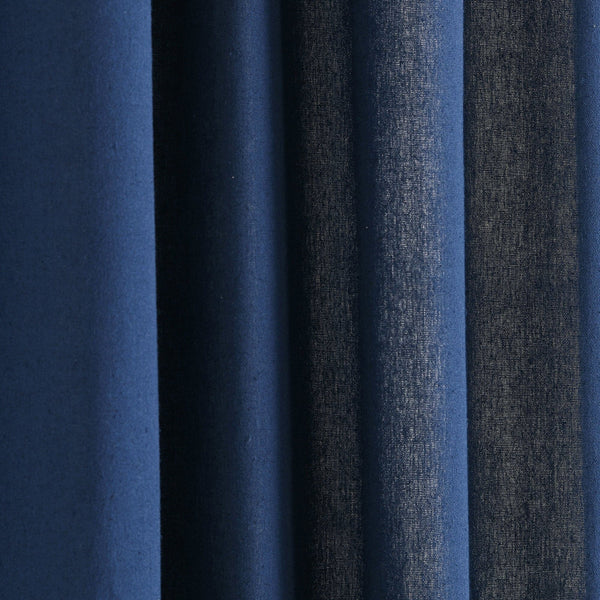 Modern Faux Linen Embroidered Edge With Attached Valance Window Curtain Panel Set