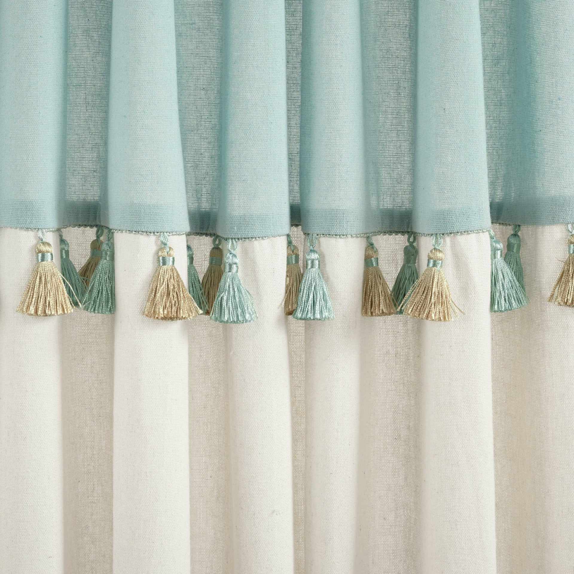 Boho Faux Linen Tassel Color Block Window Curtain Panel Set
