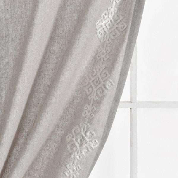 Luxury Modern Geo Linen Like Embroidery Border Window Curtain Panel