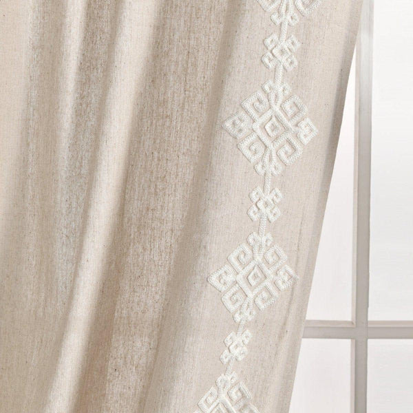 Luxury Modern Geo Linen Like Embroidery Border Window Curtain Panel