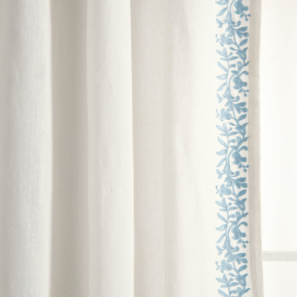 Luxury Modern Flower Linen Like Embroidery Border Window Curtain Panel