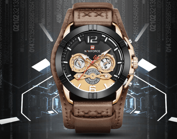 Men's Leather Waterproof Watch With Chronometers And Fluorescent Hands Excellent Design Perfect Gift