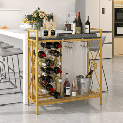 21 Bottle Wine Rack Freestanding Floor Wine Bottle Organizer with Glass Holder-Golden