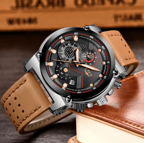 Men's Waterproof Modern Watch With Leather Belts, Stainless Steel Case Excellent Look Perfect Gift