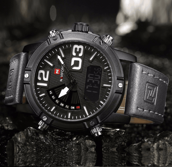 Men's Multifunction Digital Analog Waterproof Watch With Alarm And Automatic Time Zones Unique Design Excellent Gift