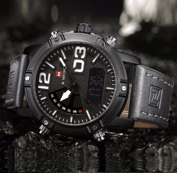 Men's Multifunction Digital Analog Waterproof Watch With Alarm And Automatic Time Zones Unique Design Excellent Gift