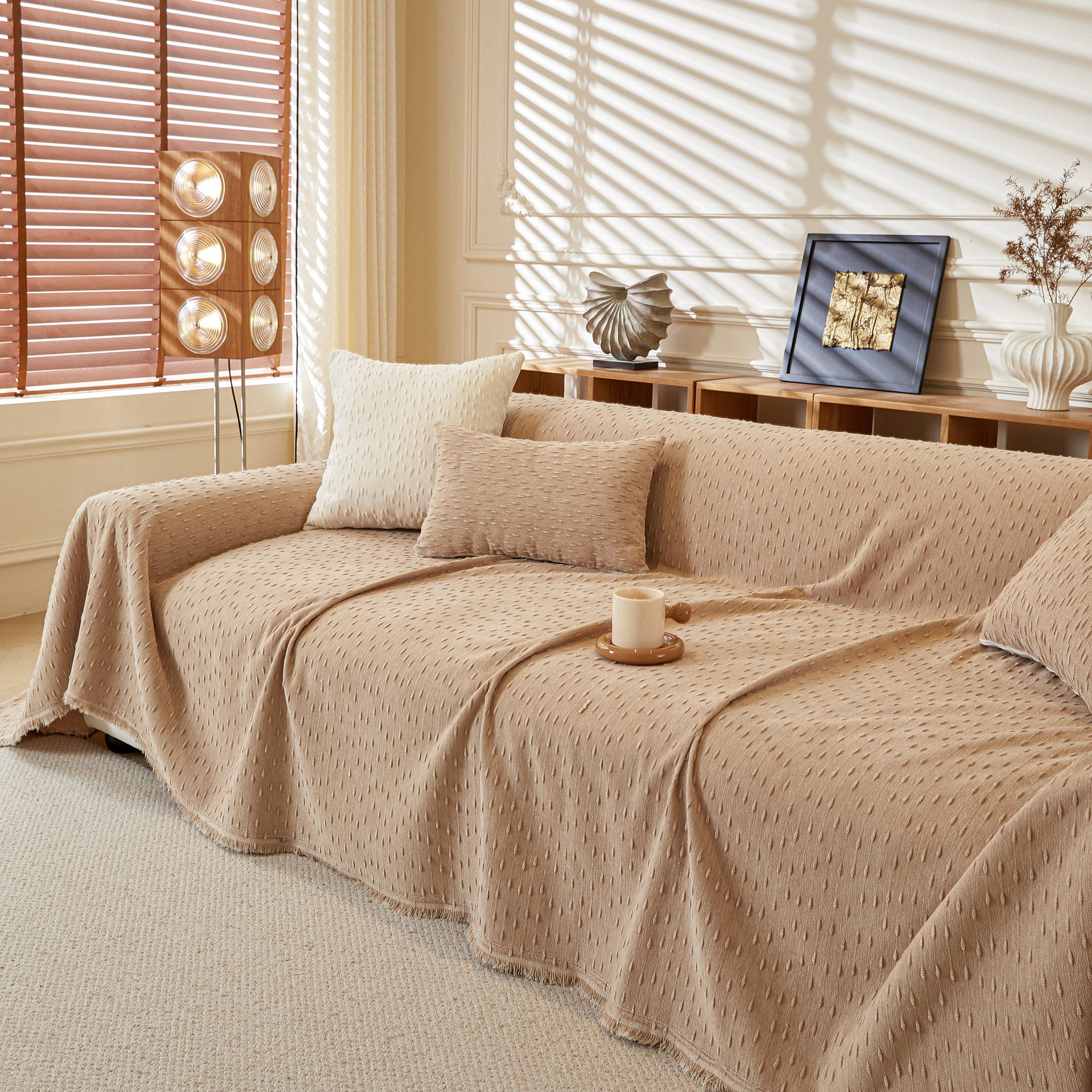 Textured Throw Blanket with 3D Dobby Weave, Minimalist Furniture Protector for Couch