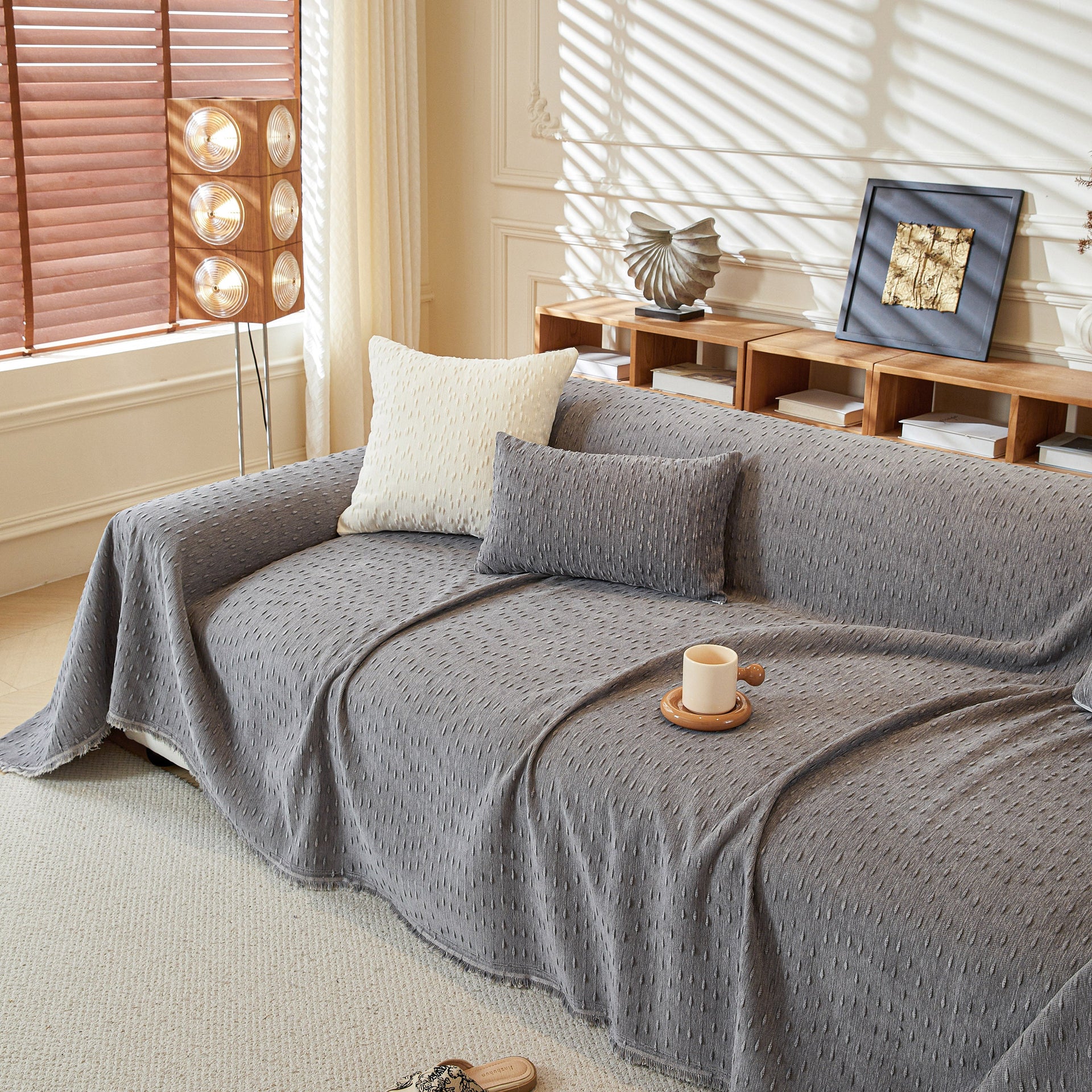 Textured Throw Blanket with 3D Dobby Weave, Minimalist Furniture Protector for Couch