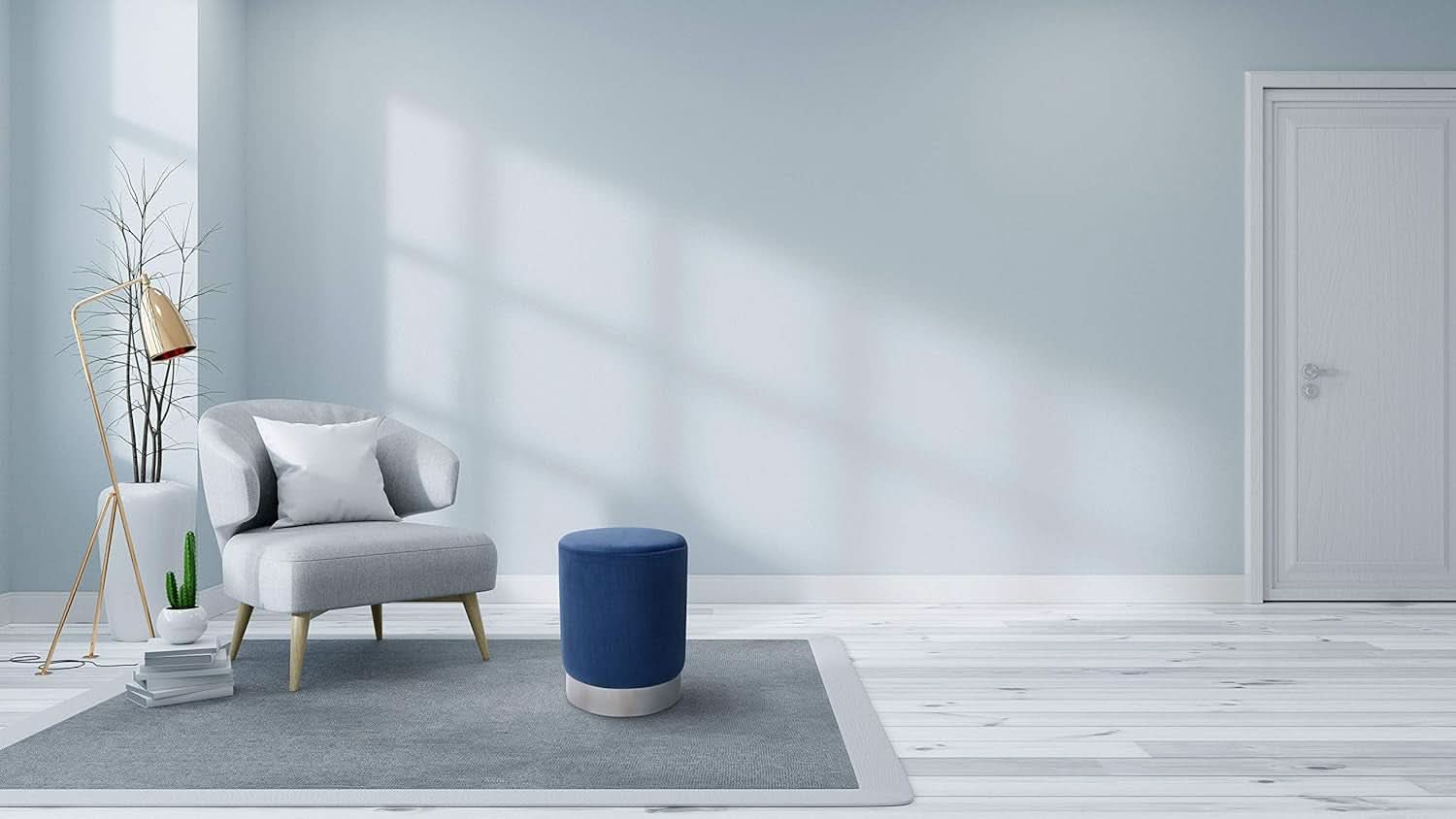 Sleek Round Ottoman Foot Stool Blue Memory Foam Padding