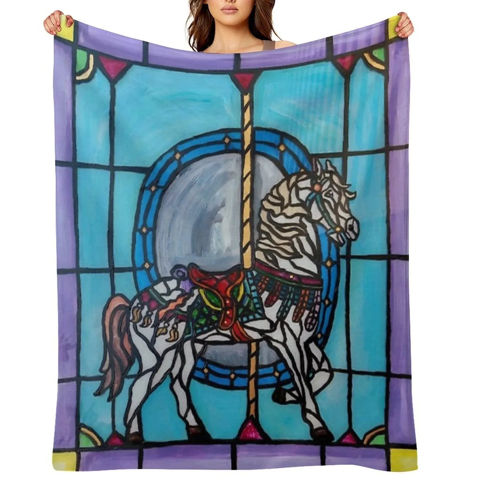 Stained Glass Carousel Horse Throw Blanket