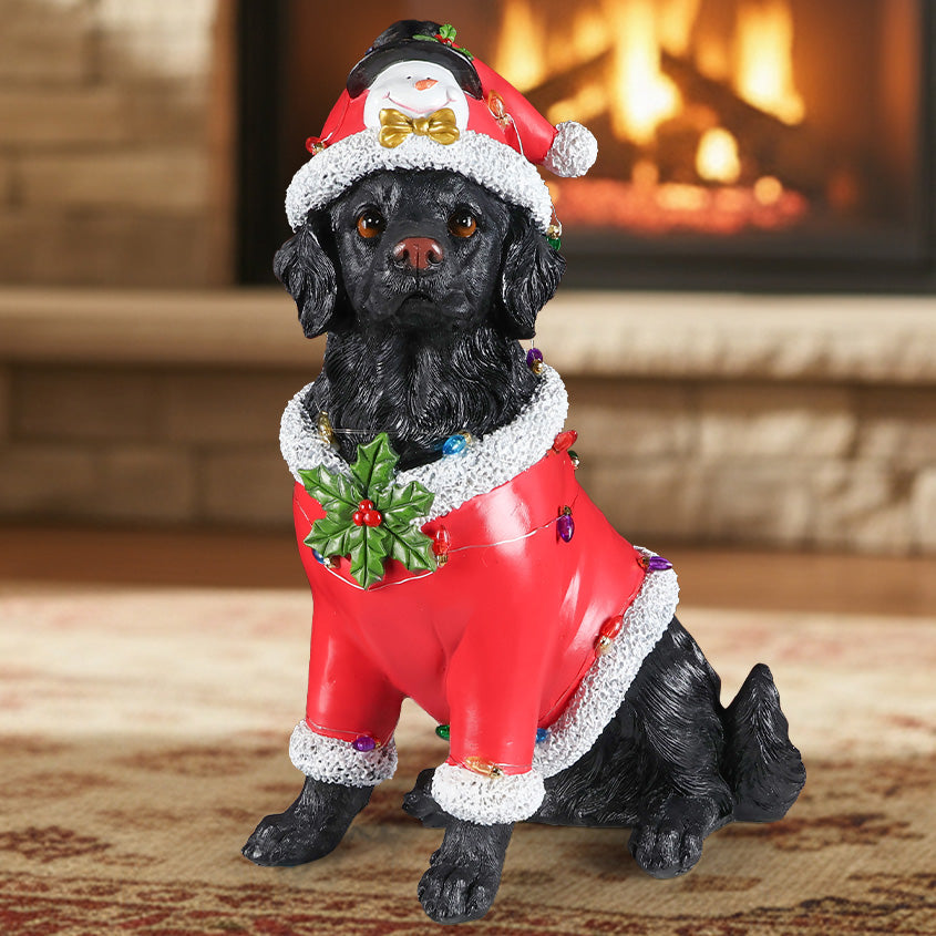 Christmas Dog Statue, Holiday Dog Figurine