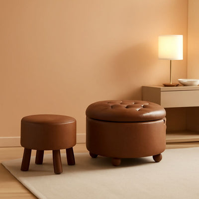 Twenty FourInch Round PU Leatherette Storage Ottoman