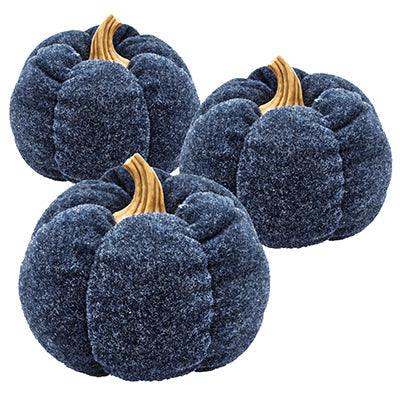 Set of 3Blue Fabric Decorative Pumpkins Fall Harvest Table Décor