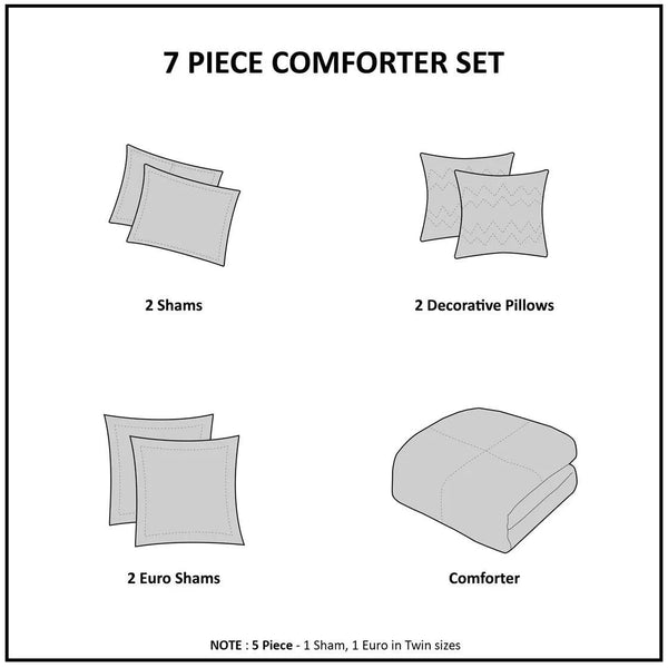 Brooklyn Cotton Jacquard Comforter Set with Euro Shams and Throw Pillows - Gifts for You 'n Me