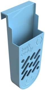 The Tank Caddy is a carrier that hangs inside your toilet tank, while trapping the soot that remains as blue and bleach tablets dissolve.