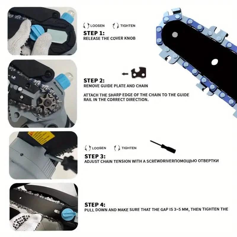 21V 4-6 Inch Cordless Chainsaw Kit with Built-in Lubrication, Battery and Charger