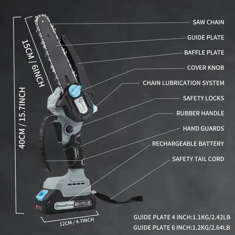 21V 4-6 Inch Cordless Chainsaw Kit with Built-in Lubrication, Battery and Charger