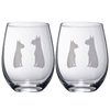 Set of 2 Dog Stemless Schnauzer Wine Glasses by The Wine Savant - Puppy & Doggy Lover for Him and Her Dogs Silhouette - Glass Gifts Etched Tumblers for Anniversary, Wedding, Bar Gifts Schnauzer Snout