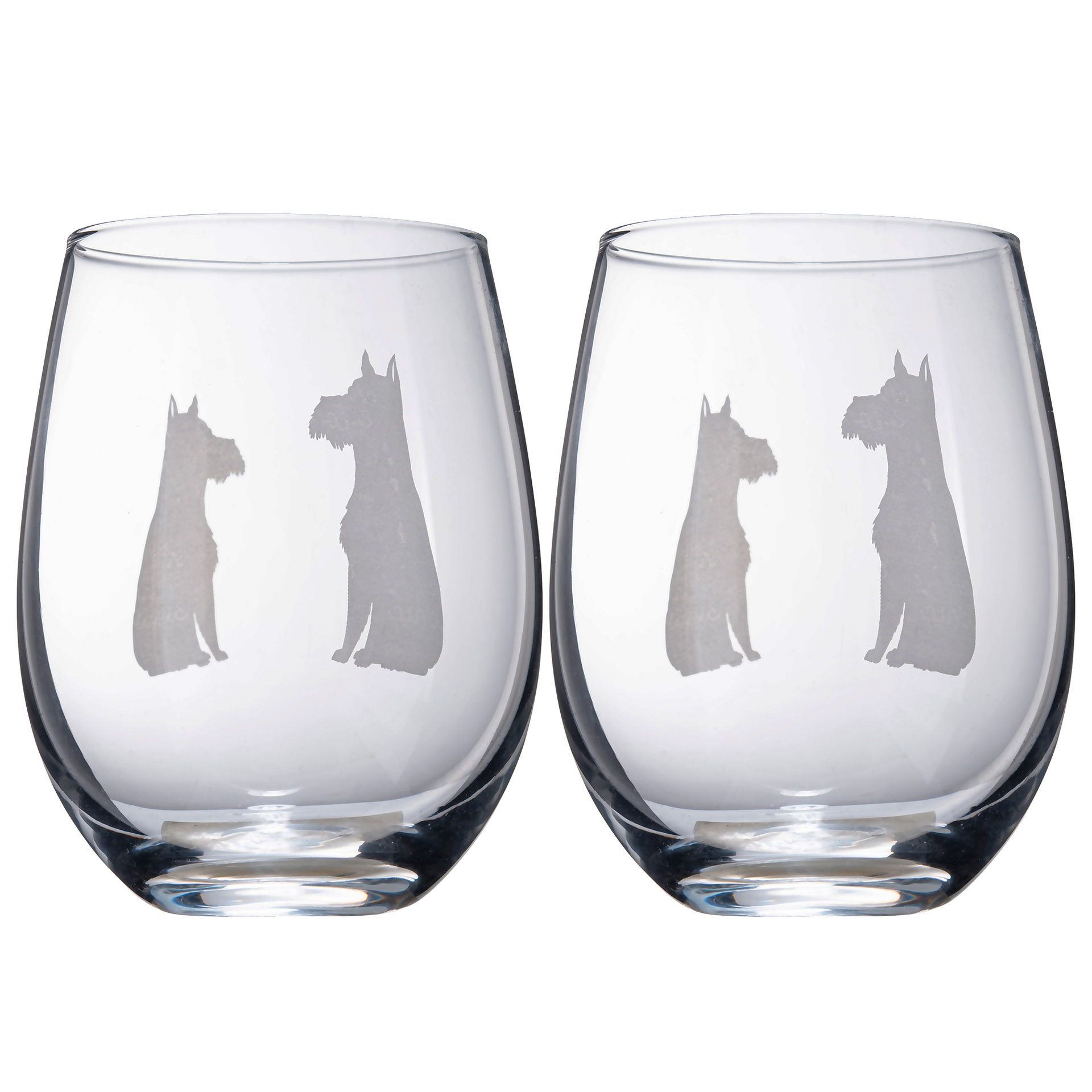 Set of 2 Dog Stemless Schnauzer Wine Glasses by The Wine Savant - Puppy & Doggy Lover for Him and Her Dogs Silhouette - Glass Gifts Etched Tumblers for Anniversary, Wedding, Bar Gifts Schnauzer Snout