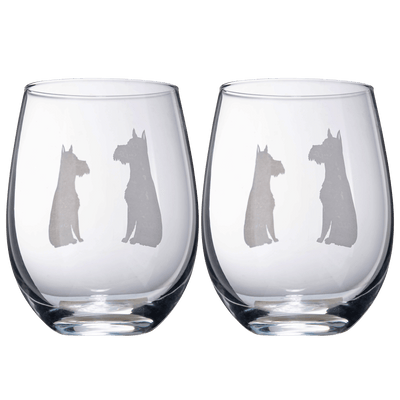 Set of 2 Dog Stemless Schnauzer Wine Glasses by The Wine Savant - Puppy & Doggy Lover for Him and Her Dogs Silhouette - Glass Gifts Etched Tumblers for Anniversary, Wedding, Bar Gifts Schnauzer Snout